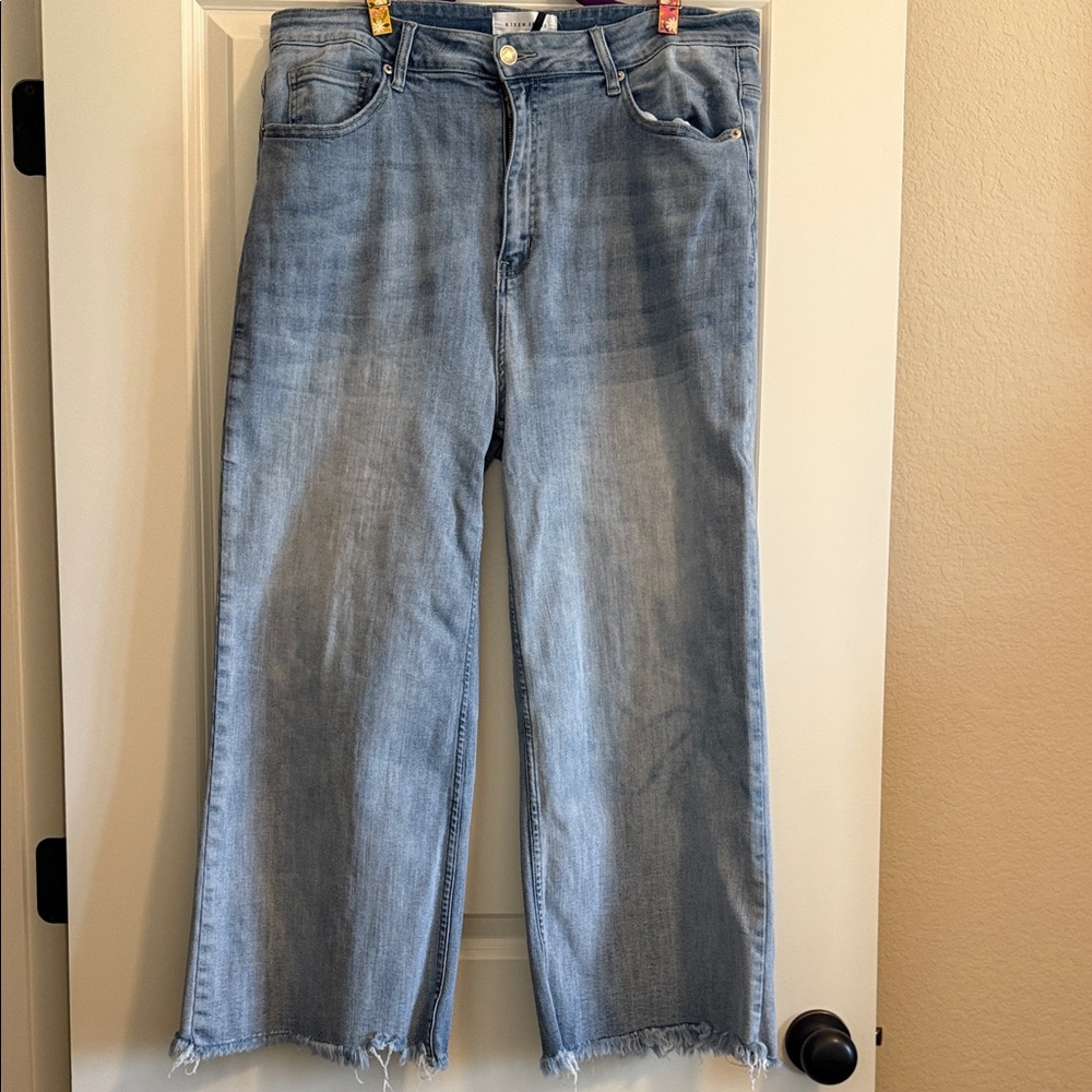 Risen Light Blue Wide Leg Jeans